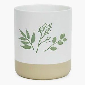 6.1" - Ceramic Kitchen Utensil Holder - Vase w/ Leaf Pattern - Farmhouse Crock